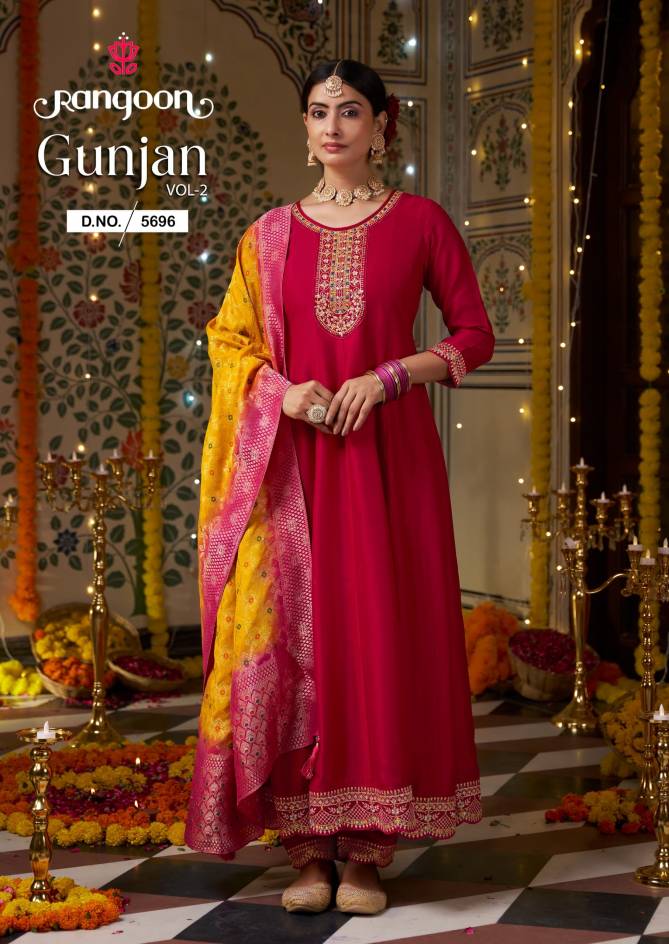 Gunjan Vol 2 By Rangoon Silk Embroidery Anarkali Readymade Suits Wholesale Shop In Surat